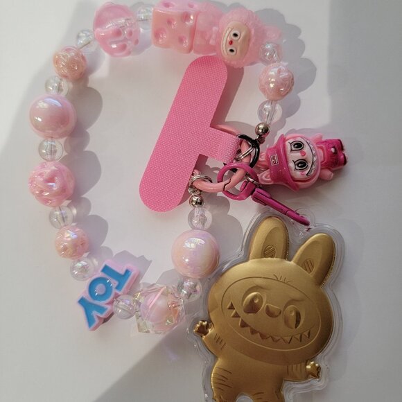 24k gold Labubu Pink mobile Phone Charm, Keychain - Picture 2 of 2